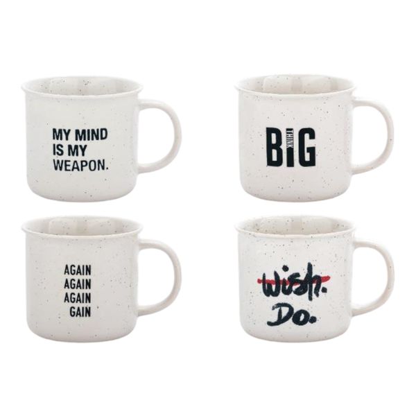 4 pieces Cream White Porcelain Printed Coffee Mugs 350ml