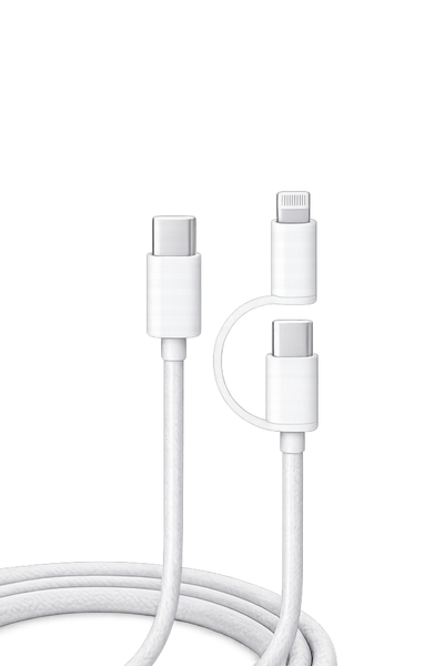 USB-C to Type-C &amp; Lightning 2-in-1 Fast Charging Cable - 60W PD - White