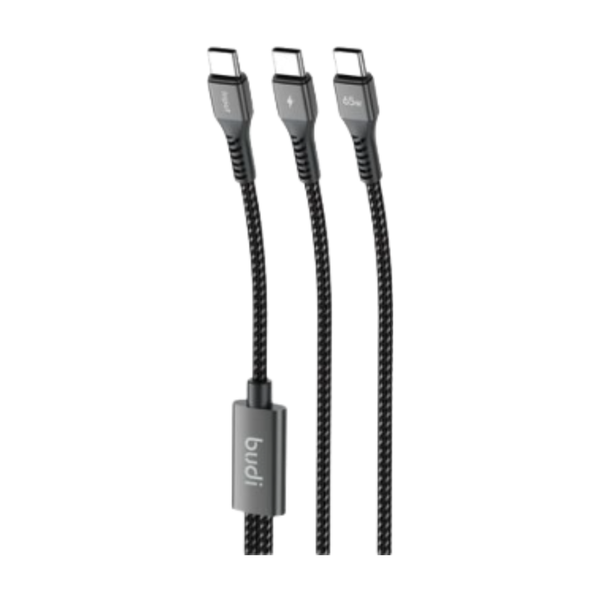Budi One-for-Two USB-C to USB-C Fast Charging PD 65W Data Sync Cable