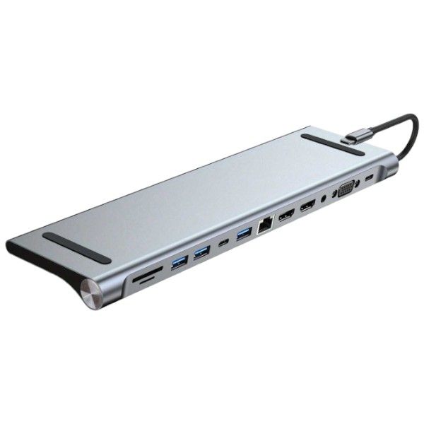 12 In 1 Multiport Docking Station With High Speed Connectivity - Grey