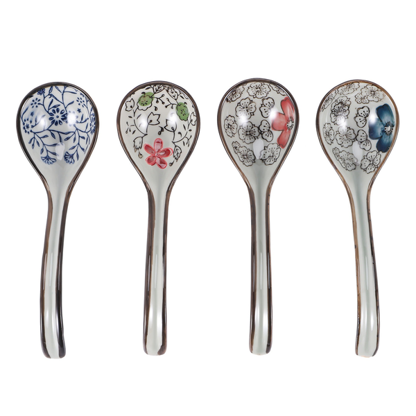 4 Pieces Asian Retro Chinese Ceramic Rice Spoons Curved Handle