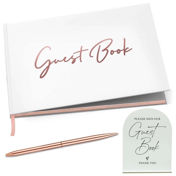 Rose Gold Guest Book, Sign and Pen Set