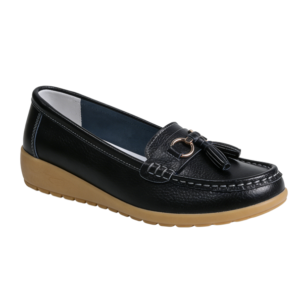 Women's Leather Tassel Loafers - Wedge Heel Slip-On Comfort Moccasins