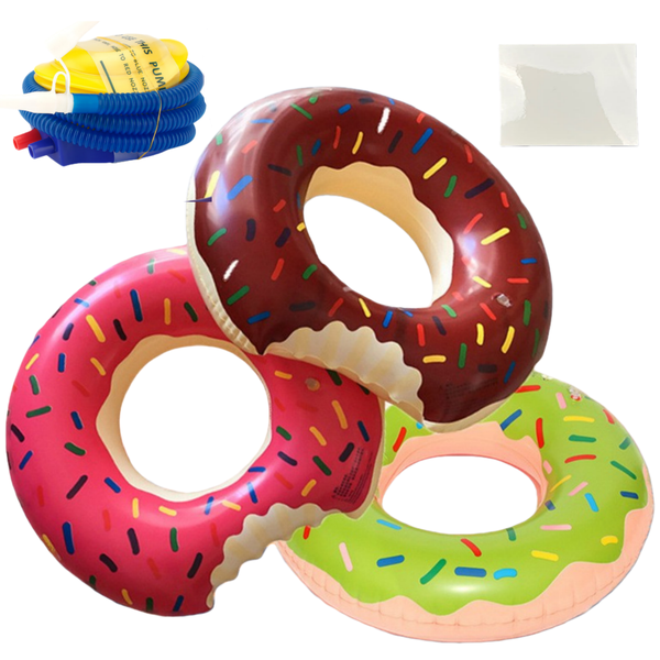 3Pcs Donut Pool Float Inflatable Swimming Ring With TPU Repair Patch &amp; Pump