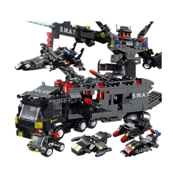 585-Piece 3-in-1 SWAT Tactical Force Building Block Set - Black