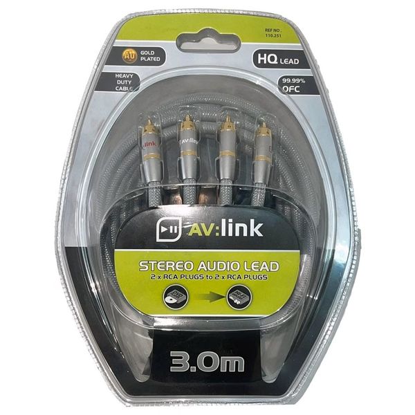 AVLINK Stereo Audio Lead 2 x RCA Plugs to 2 x RCA Plugs (3.0m)