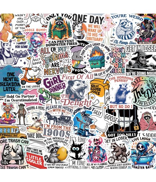 200 PCS Funny Holographic Stickers for Adults, Waterproof Sarcastic Decals