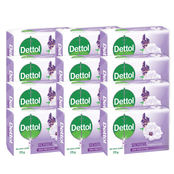 Dettol 12 x175g, Hygiene Hand &amp; Body Soap, Sensitive