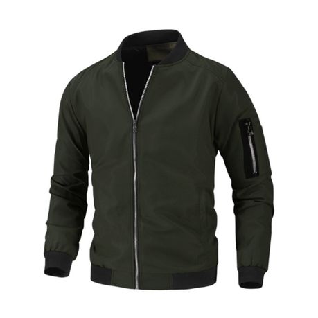 Men Bomber Jacket Baseball Jacket Slim Fit Lightweight Flight Coat Army Green 2XL Daily Sale Shop