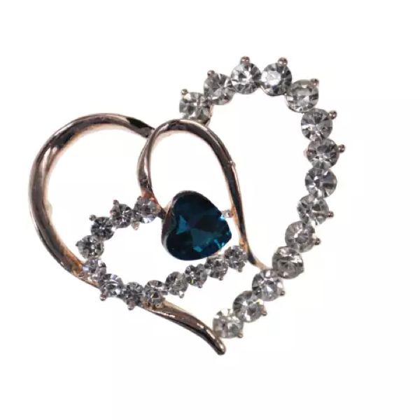 Heart Shape Blue Crystal Brooch