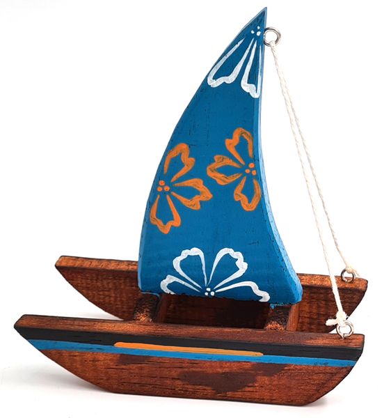 Boat With Flower Sail Ornament - 13cm