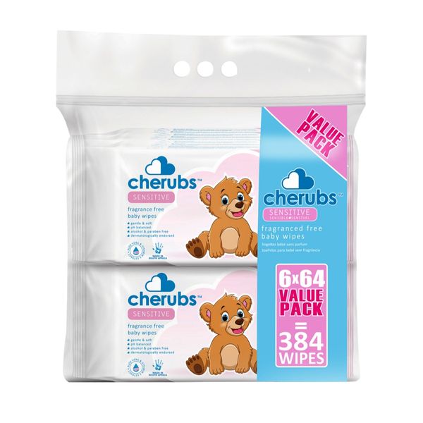 Cherubs Baby Wipes Sensitive 6 Pack - 384 Wipes