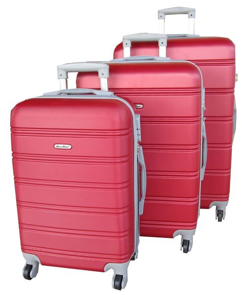 Blue Star 3-Piece ABS Hard Shell Set - Red with 360 Wheels &amp; Built-in Lock