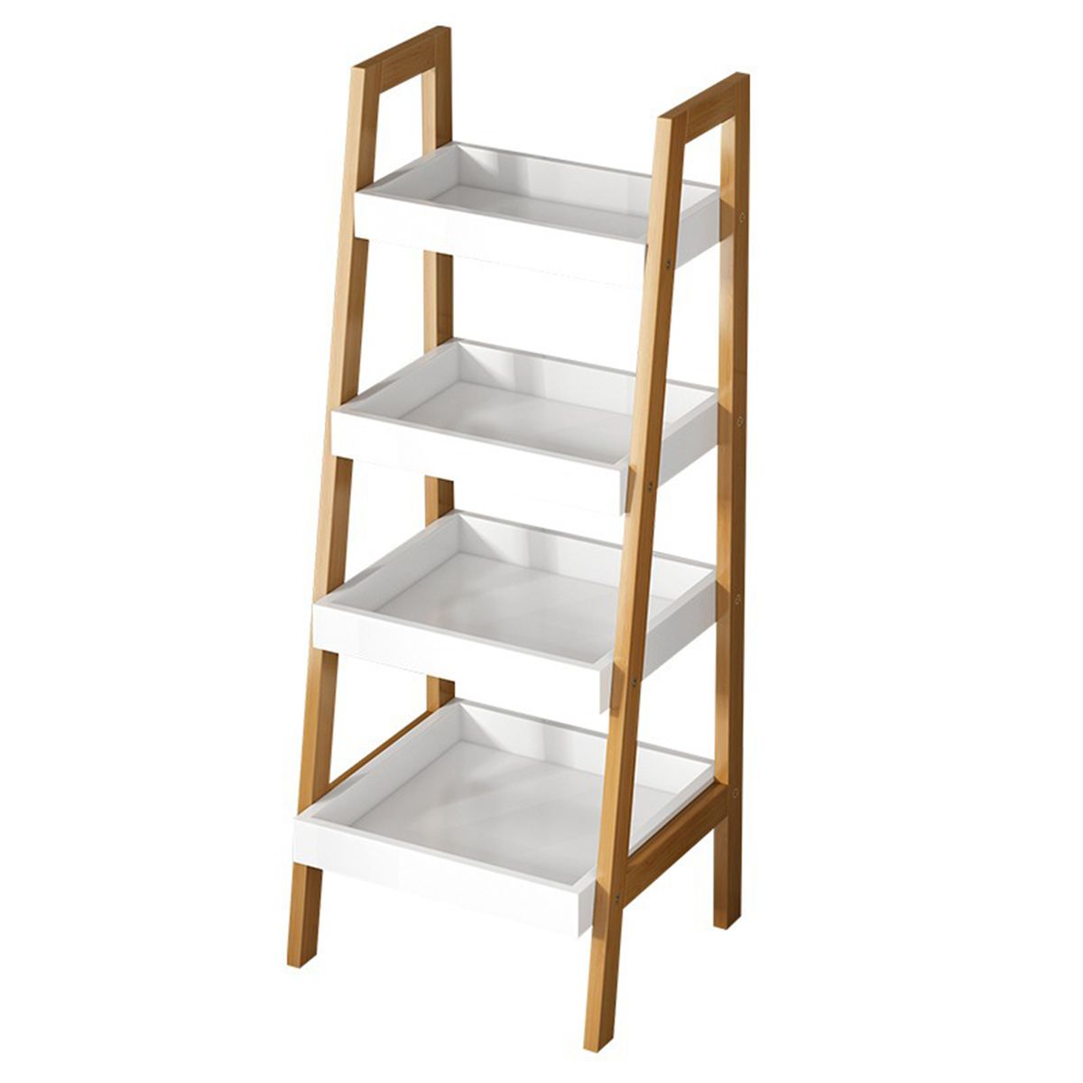 4-layer Ladder Rack Ladder Storage Shelf Wooden Bookshelf Standing Rack