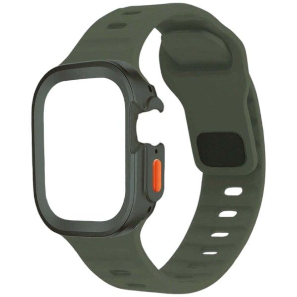 42mm Waterproof Silicone Wave Style Watch Strap With Protective Case -Black