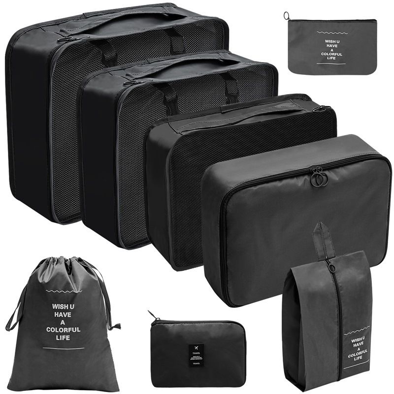 8 Pieces Travel Luggage Packing Organizers, Travel Organizers - Black ...