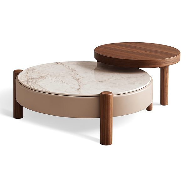 Ziyane Nova Luxe Marble &amp; Wood Coffee Table (Modern Double-Layer Design)