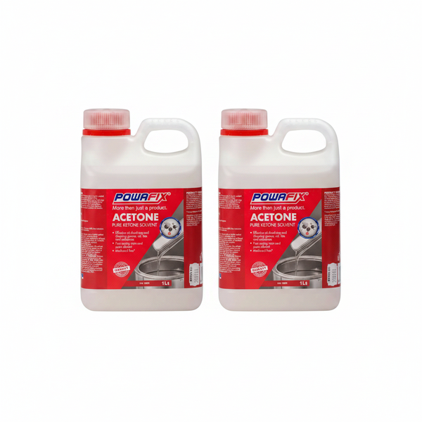 Powafix Acetone Solvent 1 Liter for Cleaning and Thinning Resins - 2 Pack