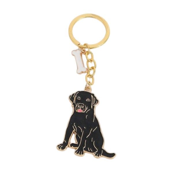 Golden Retriever Dog Pendant Keychain With Bone Charm - Black