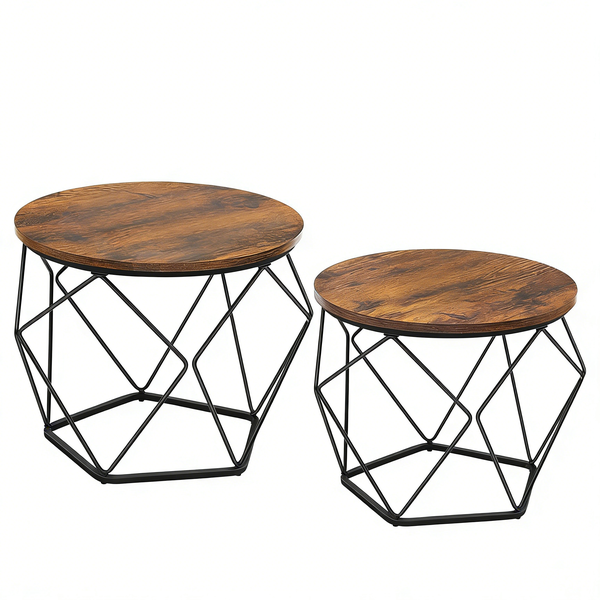 Small Coffee Table Set of 2 Round Side End Table Steel Frame