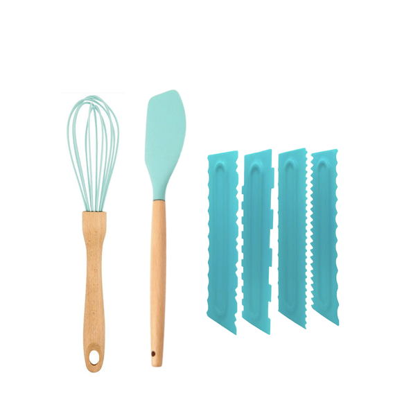 Set of 4 Cake Scrapers with Silicone Tongs and Whisk