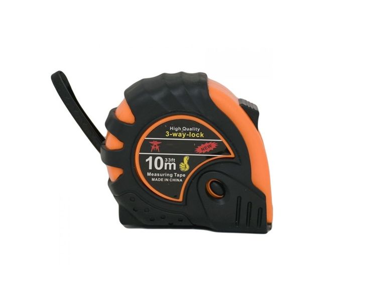 10M Retractable Tape Measure 3-Way-Lock Metric Rubber Measuring Tape Rule