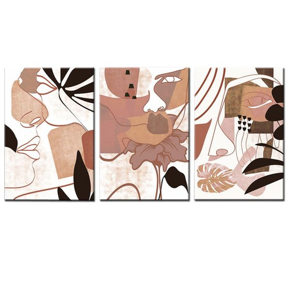 Canvas-Art-3 Pieces Woman Floral Face Abstract Wall Art