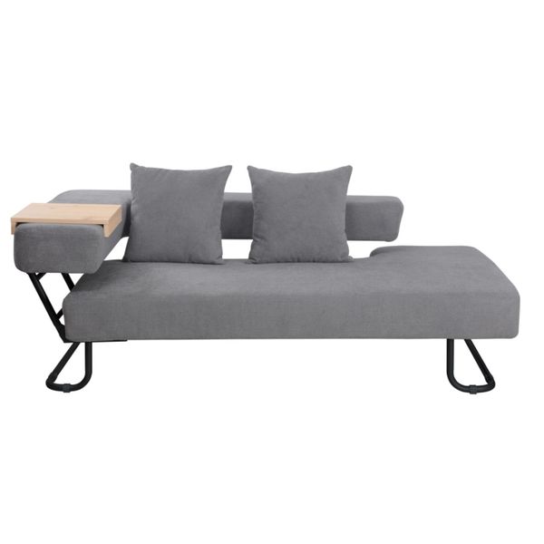 Oslo Sleeper Sofa with Wood Armrest &amp; Black Legs - Grey