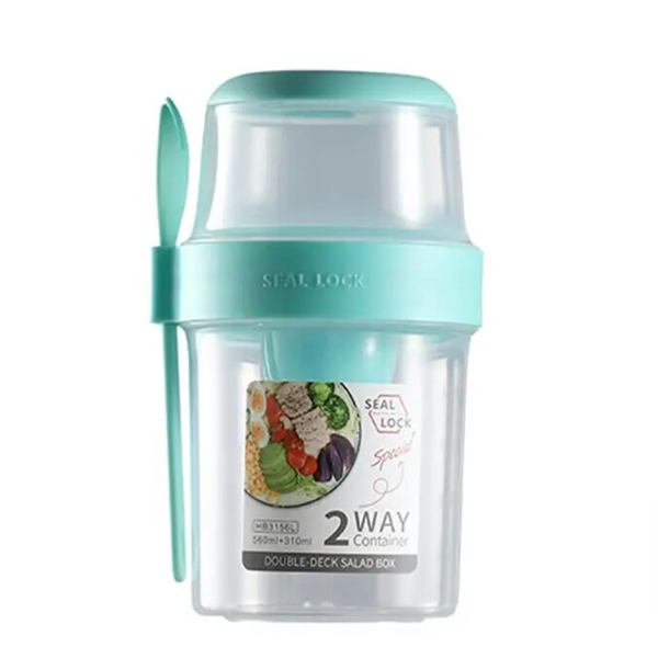 560ml + 310ml Portable Double Deck Salad Box With Fork HD-19