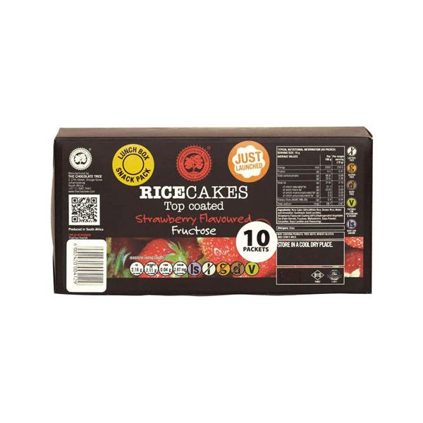 The Choc Tree - Rice Cake Top Coated Strawberry Fructose-10x20g - Snack Box