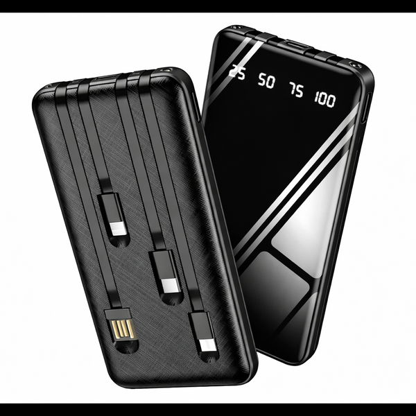 Portable Power Bank 15000mAh with Built-in Cables