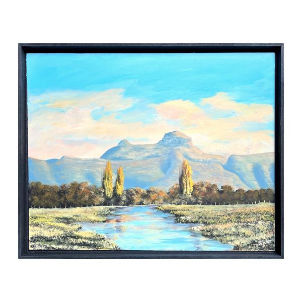 Original Landscape Painting - Stream &amp; Mountain, 43x53cm, Framed &amp; Signed