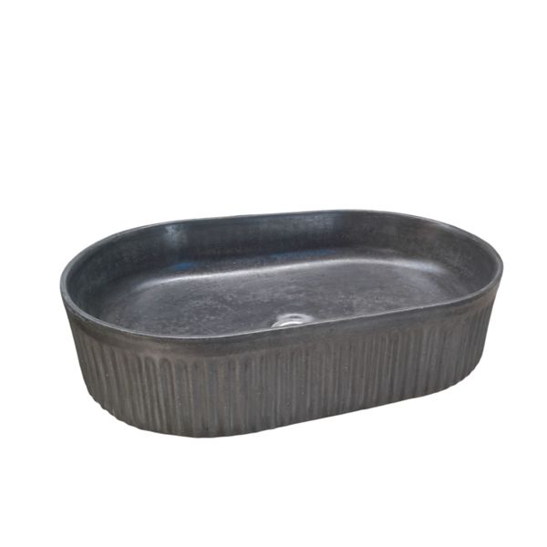 The Triton Black 50.5 x 32 x 12cm Bespoke Ribbed Concrete Sink