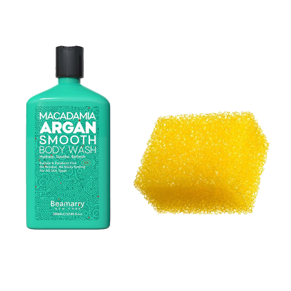 Glowing Skin Duo: Macadamia Body Wash &amp; Honey Sponge