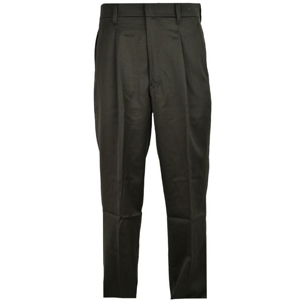 Brentwood 100% Wool - One Pleated - Open Hem Trousers - Olive
