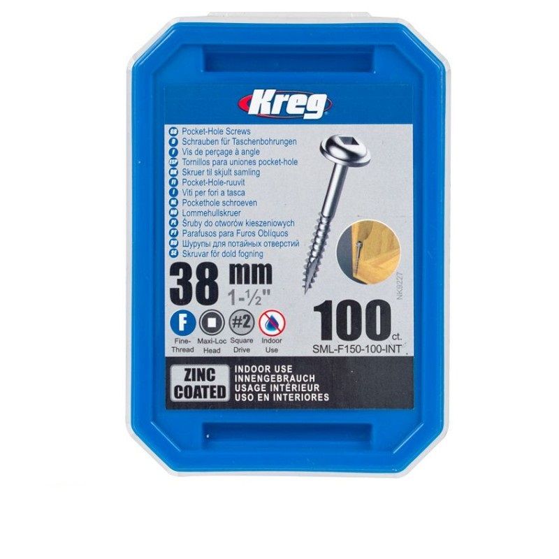 Kreg Zinc Pocket Hole Screws 38mm 1.50" 7 Fine Thread Mx Loc 100ct