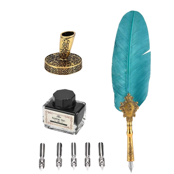 Feather Pen, Retro Classical Feather Fountain Quill Pen Ink Bottle Set