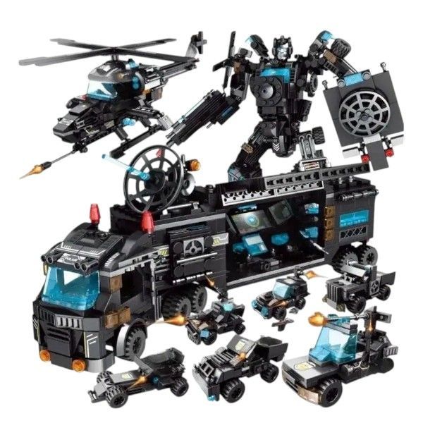 585-Pieces Police Command Center 3-in-1 Transformer Building Block Set