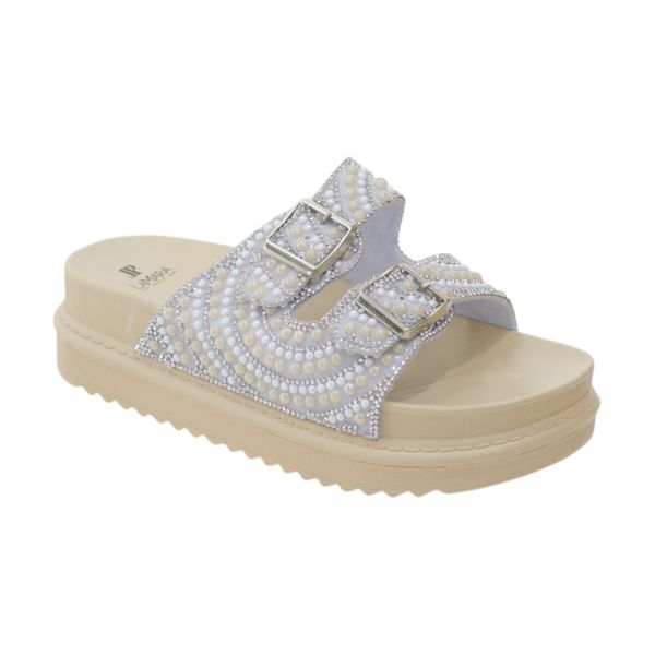 LaMara Paris Monika Rhinestones Flat Foam Slide Black