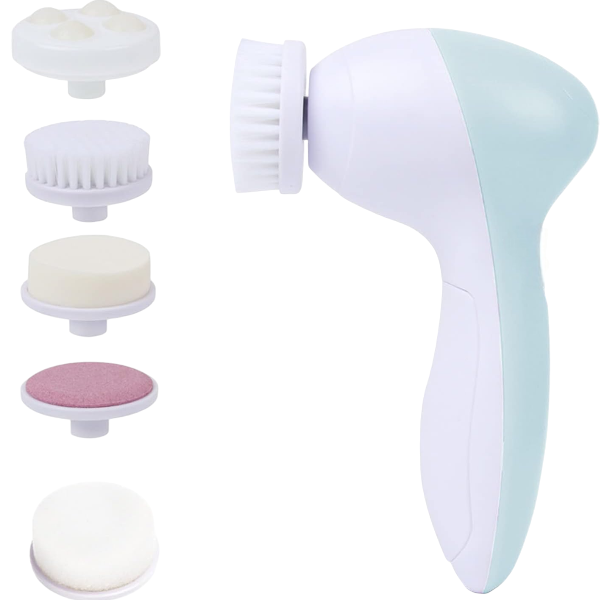 Electric Facial Cleanser With 5 Removable Heads - White &amp; Green