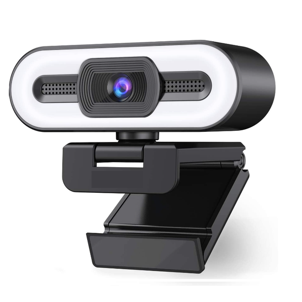 1080P HD Webcam with Ring Light, Microphone, Privacy Cover, Plug and Play
