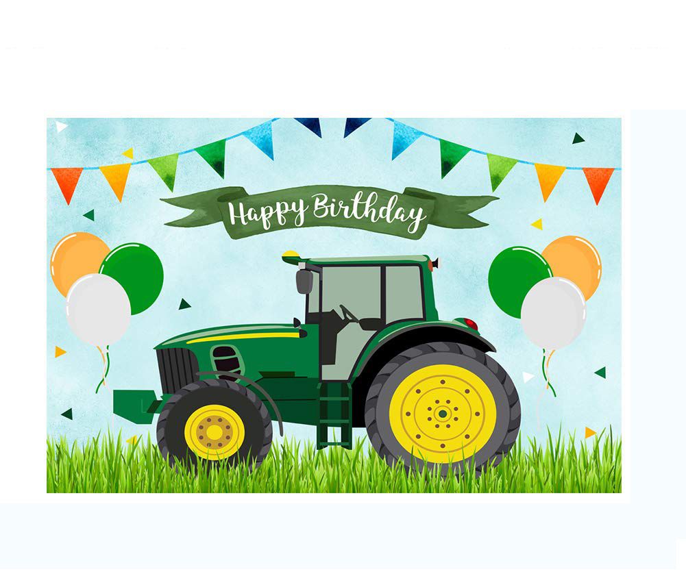 Kids Birthday Party Table and Photography Backdrop - Green Farm Tractor ...