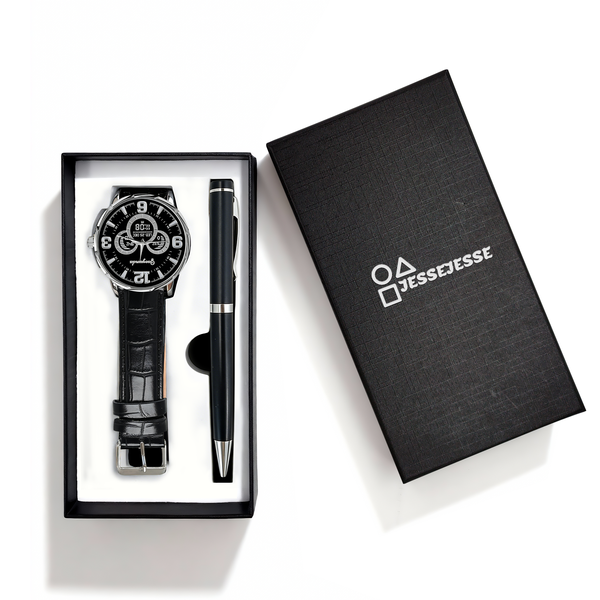 Men's Watch and Pen Gift Set Classic Analog Wristwatch with Ballpoint Pen
