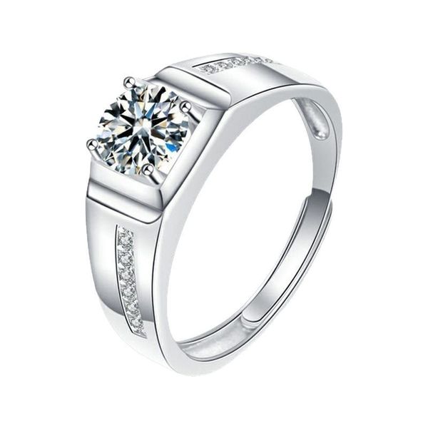 S925 Sterling Silver 1 ct Moissanite Ring - Men's Adjustable Minimalist
