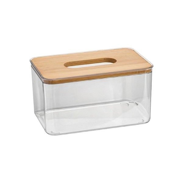 Rectangular Tissue Box with Bamboo Lid - Transparent