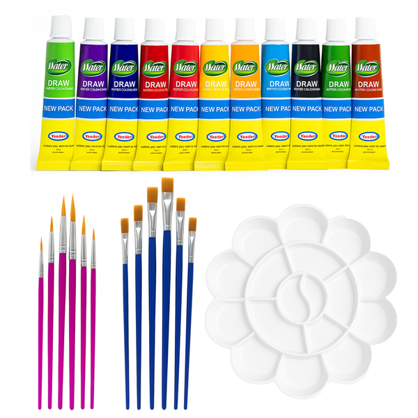 Watercolor Paint Art Set &amp; 12 Colors Paint Tube &amp; 12 Paint Brushe &amp; Palette