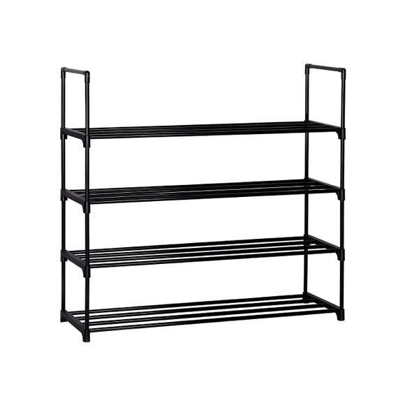 4 Tier Metal Expandable &amp; Stackable Shoe Storage Rack for 20 Pairs - Black
