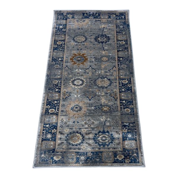 Chobi Grey &amp; Blue Rug - 150 x 80 cm