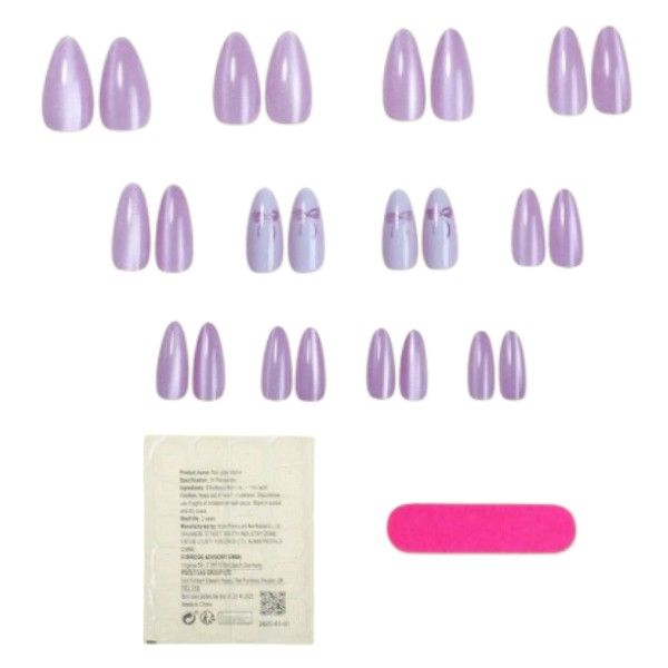 24 Piece - Cat Eyes Press On Nails - Purple Bow Design