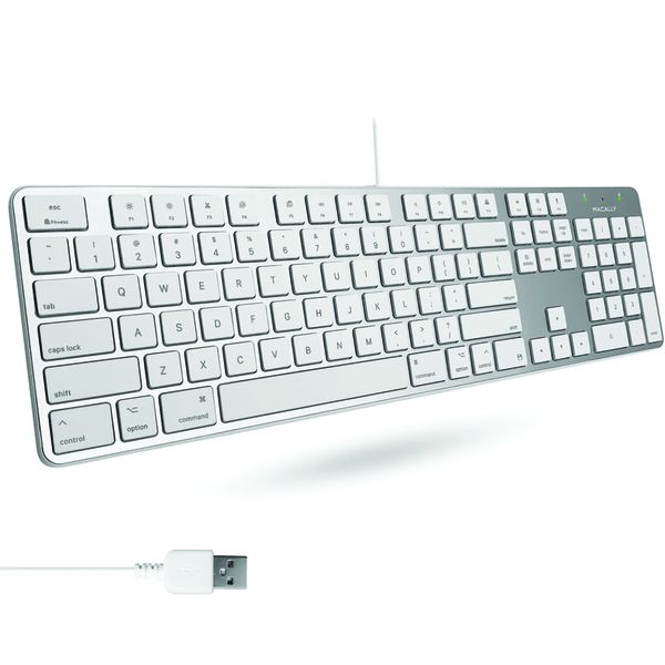 Macally Ultra-Slim USB Wired Keyboard with Number Keypad for Apple Mac